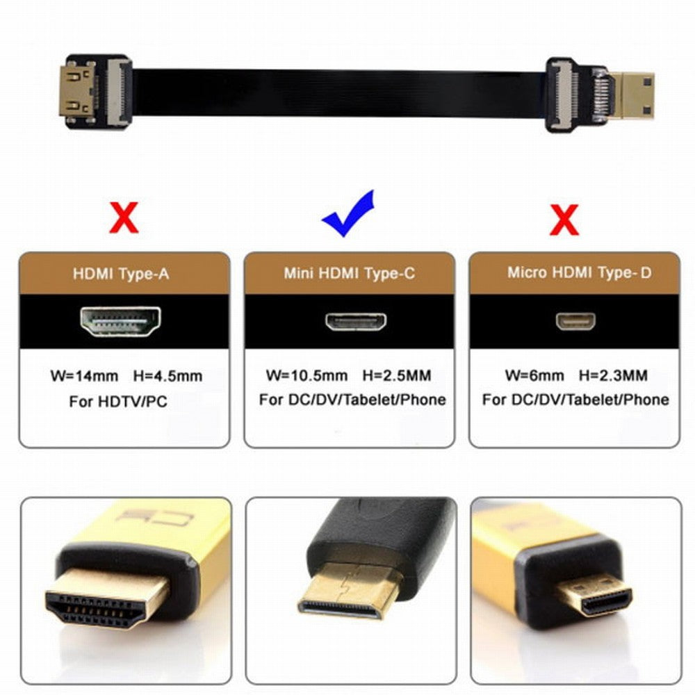 Chenyang CYFPV Mini HDMI Male to Mini HDMI Female Extension FPC Flat Cable 1080P for FPV HDTV Multicopter Aerial Photography CC-HD-191-BK