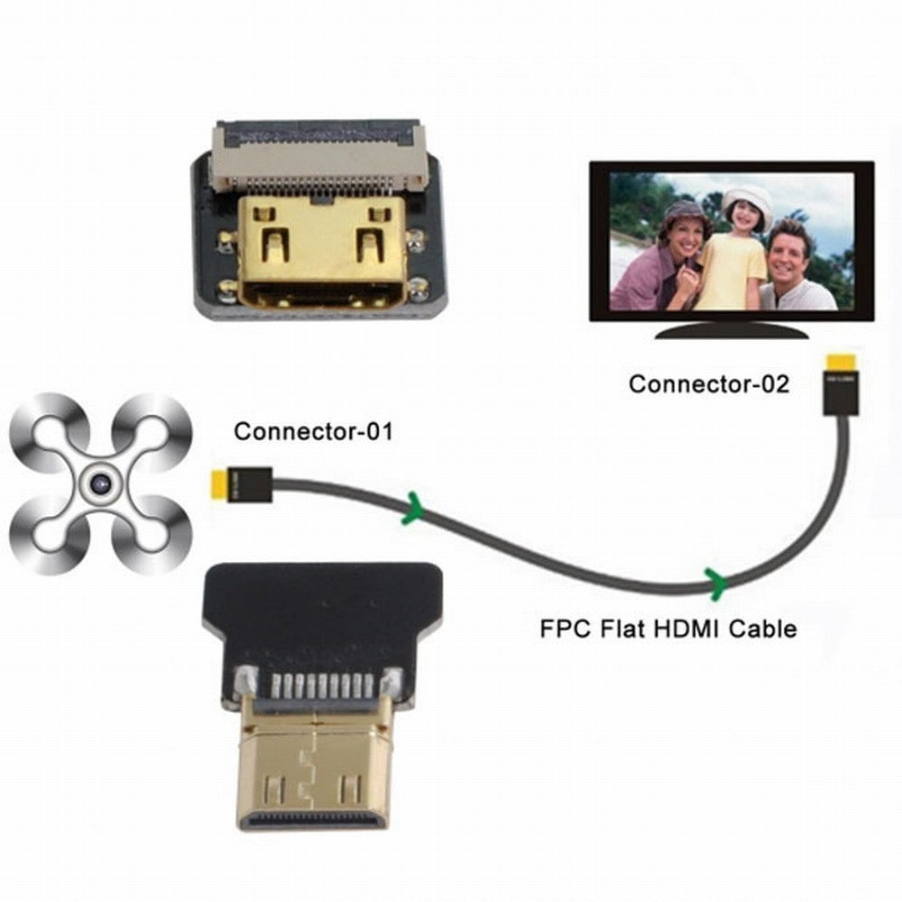 Chenyang CYFPV Mini HDMI Male to Mini HDMI Female Extension FPC Flat Cable 1080P for FPV HDTV Multicopter Aerial Photography CC-HD-191-BK