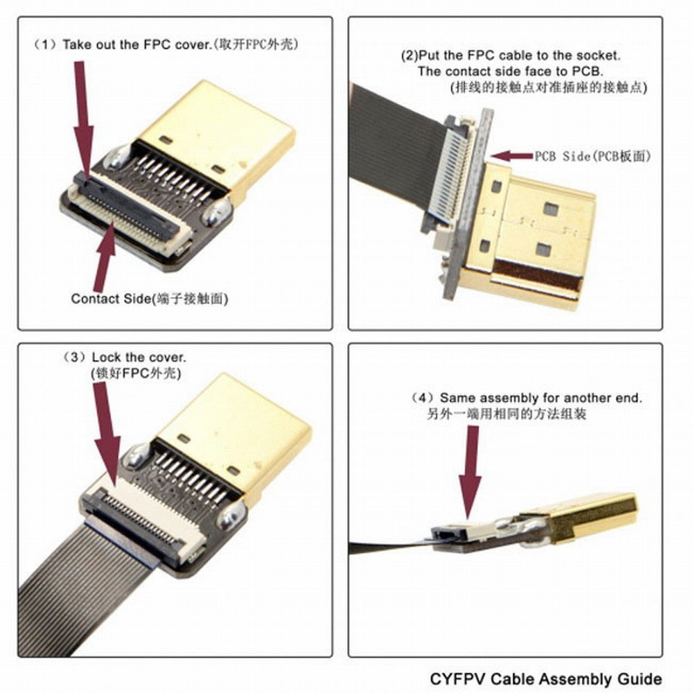 Chenyang CYFPV Mini HDMI Male to Mini HDMI Female Extension FPC Flat Cable 1080P for FPV HDTV Multicopter Aerial Photography CC-HD-191-BK