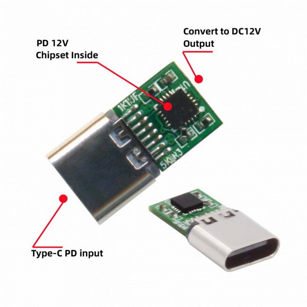 Chenyang USB 3.1 Type C USB-C Female to DC 12V 3.0x1.1mm Plug Adapter PD Emulator Trigger 90 Degree Angled UC-090-3011MM