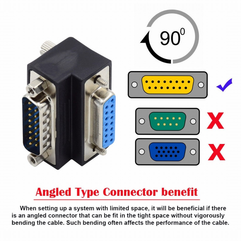 Chenyang DSUB RS232 D-subminiature 15pin Male Nut to Female Screw Extension Adapter DB Connector Down 90 Degree Angled DB-017-DN