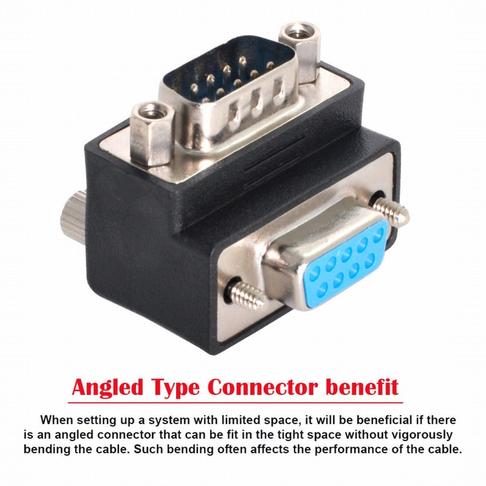 Chenyang D-Sub RS232 9Pin DB9P Male to Female Up Angled 90 Degree Extension Adapter DB-016-UP