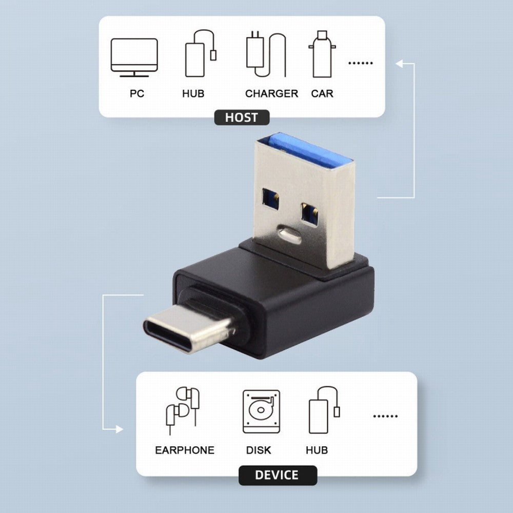 Chenyang Up Angled USB3.0 Type A Male to USB 3.1 Type C Male Data 10Gbps Charge Adapter 90 Degree for Laptop Phone UC-070-TC005