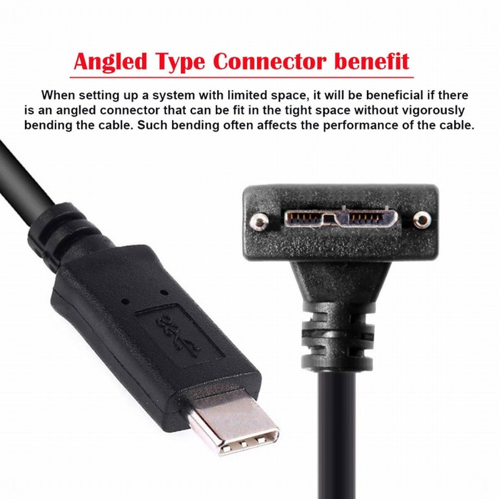 Chenyang 5Gbps USB-C Type-C Host to Micro USB3.0 Screw Mount 90 Degree Down Angled for Industrial Camera Storage UC-105-DN