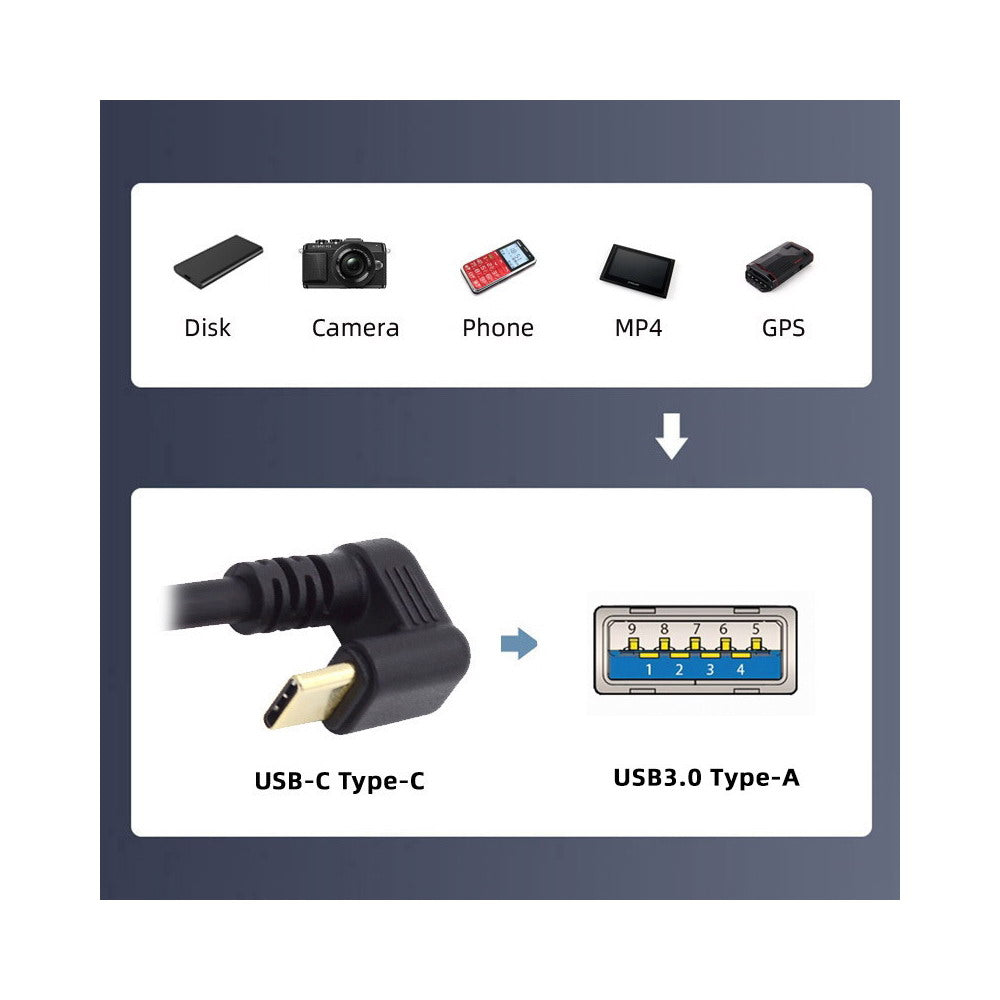 Chenyang Up Angled USB3.0 Type-A to Type C USB-C Male to Male Power Data Cable 5Gbps USB-C Opposite U Shape Back Angled UC-101-UP