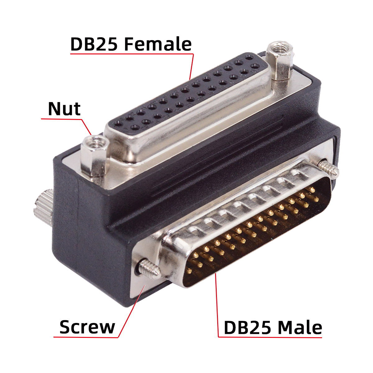 Chenyang DSUB Parallel LPT AES/EBU DB25pin Male Nut to Female Screw Extension Adapter DB Connector Up 90 Degree Angled DB-008-UP