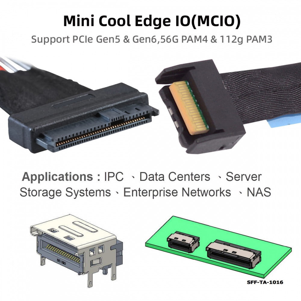 Chenyang MCIO 4x Mini Cool Edge IO to U.2 SFF-8639 NVME PCIe PCI-Express Cable for Mainboard SSD SF-081