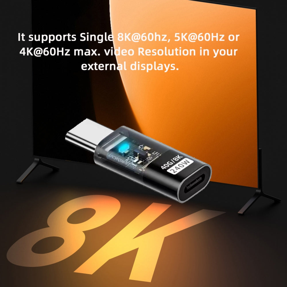 Chenyang Transparent LED USB4 Type C Male to Female Extension 240W Power 40Gbps Data 8K Video Adapter for Phone Laptop UC-103-TR