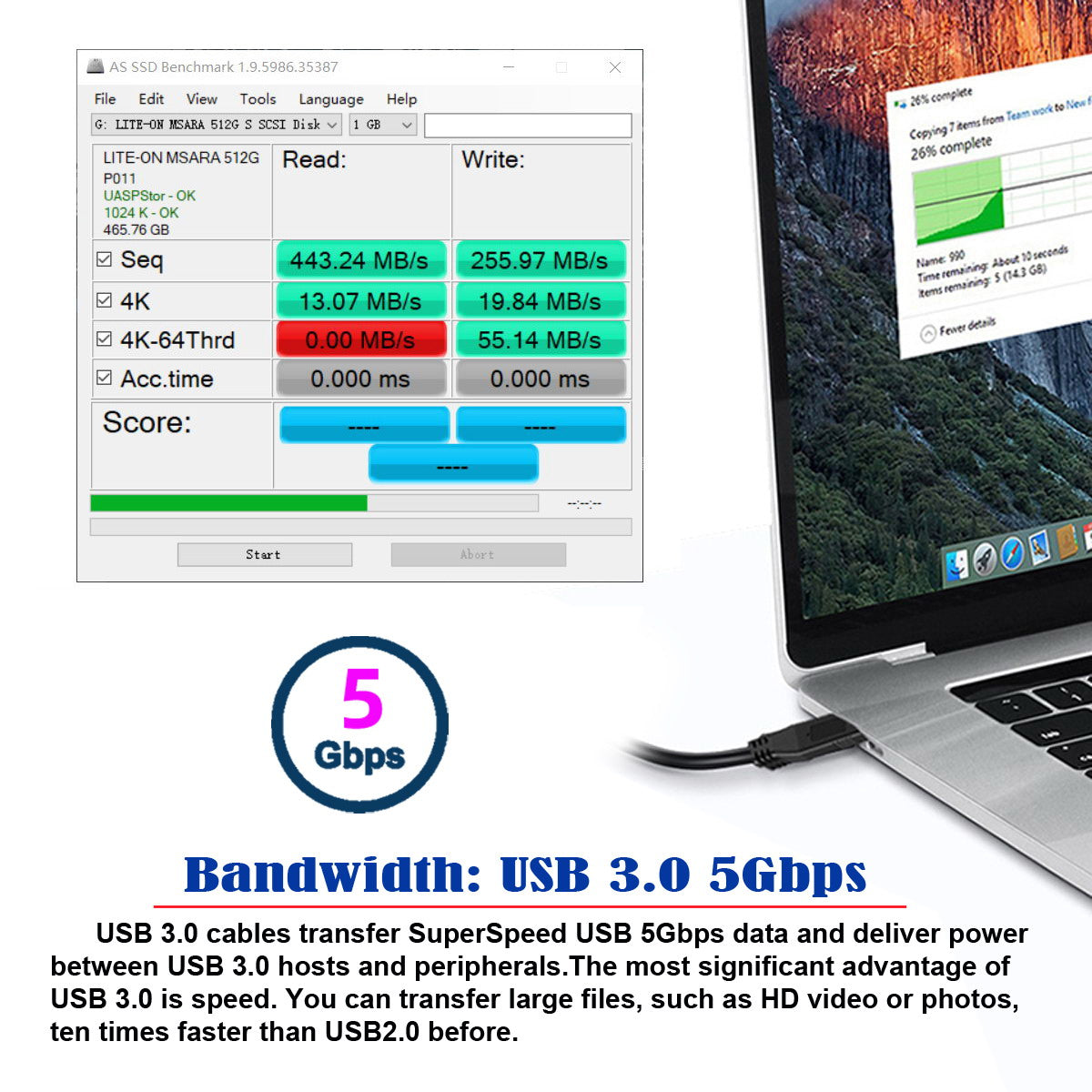 Chenyang Up Angled USB 3.0 Type-A Male to Straight 3.0 Type-A Male Data 5Gbps Cable U3-069-UP
