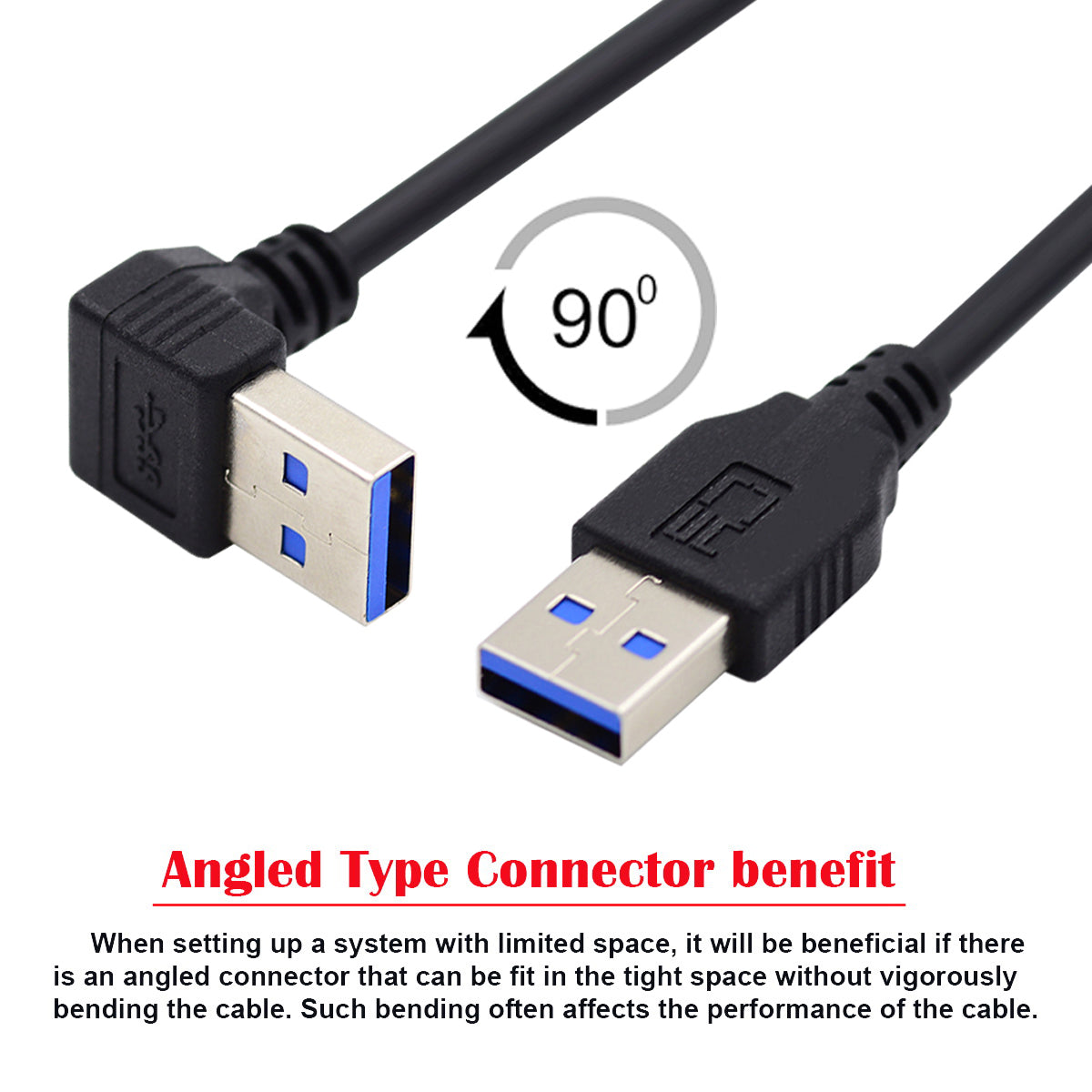 Chenyang Up Angled USB 3.0 Type-A Male to Straight 3.0 Type-A Male Data 5Gbps Cable U3-069-UP